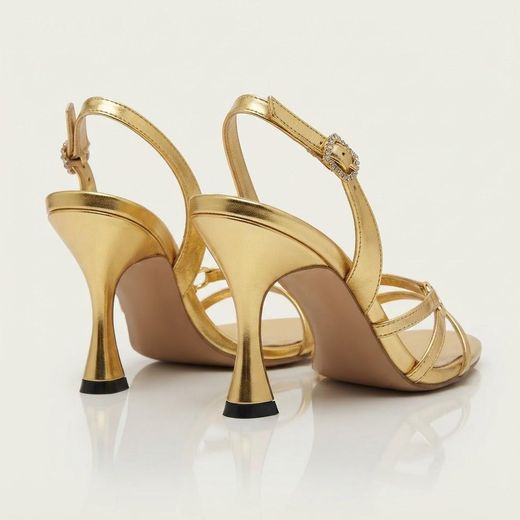 Fashion Women's Heeled Sandals with Buckle & Strap - Gold - image 4