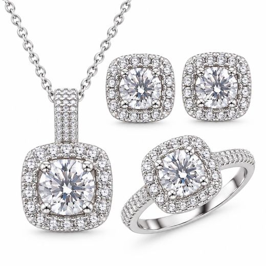 Fashion Elegant Silver-Tone Crystal Jewelry Set for Women – Necklace, Earrings & Ring