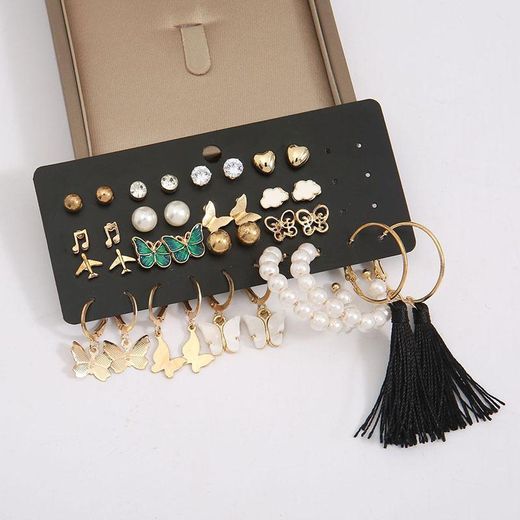 AIDAILU 17 Pairs Ladies Earring Set Women's Butterfly Earrings Female Beauty Stud