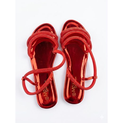 Max Elegant ladies sandals with rhinestones design-Red