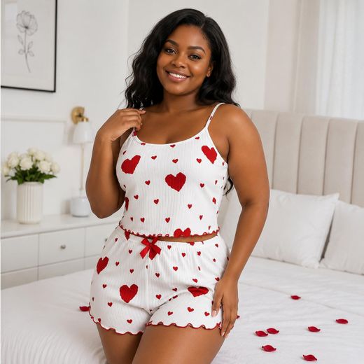 White Label Women's Heart Print Nightwear / Pajama Set –  – Soft Comfortable Sleepwear – Multicolour