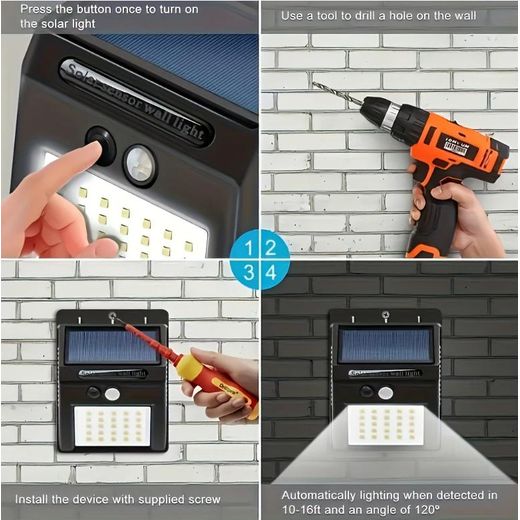 Fashion 1pcs Smart Solar Lights Exterior Wall Lights Outdoor 20 LEDs 3 Modes Motion Sensor Solar Floodlights for Courtyards Fences - image 3