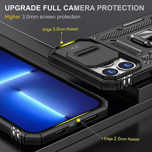 Casebuy Phone Case, Compatible With Iphone 13 Pro Max Phone, Slide Window Lens Protection with Magnetic Stand Ring - Black - image 2