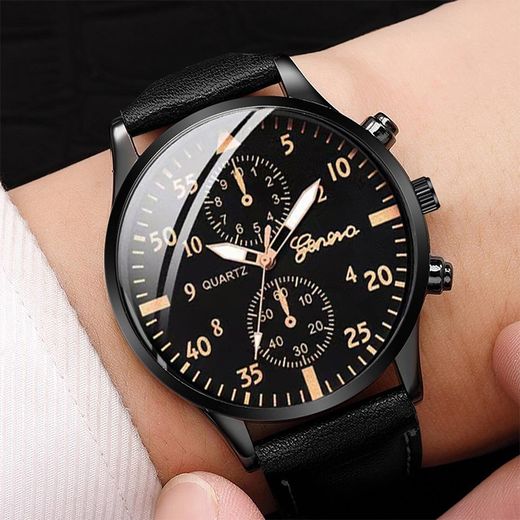 Generic Business Mens Wristwatch With Leather Bracelets -  Black - image 2