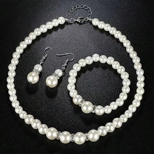 Generic Fashion Pearl Jewelry Set Simulated Pearl Double Layer Luxury Earrings Necklace Set - image 4