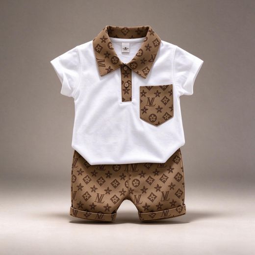 Fashion 0-5-year-old boy's summer polo shirt/T-shirt short sleeved shorts set - white - image 3
