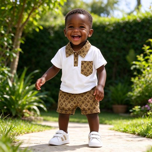Fashion 0-5-year-old boy's summer polo shirt/T-shirt short sleeved shorts set - white - image 4