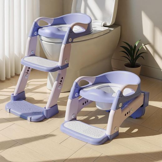 Generic Children's toilet training seat with step ladder,foldable, non-slip design,adjustable height - Purple - image 2