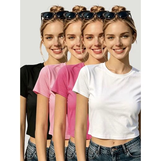 Fashion EZwear Women's Fitted Crew Neck T-Shirt – Solid Color Polyester Blend Casual Everyday Tee - image 2