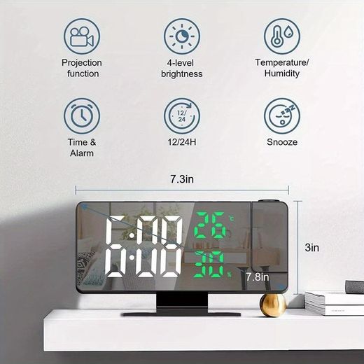 Generic Multifunctional smart digital alarm clock featuring adjustable brightness, an LED screen, projection capability, and temperature and humidity monitoring – Black - image 3