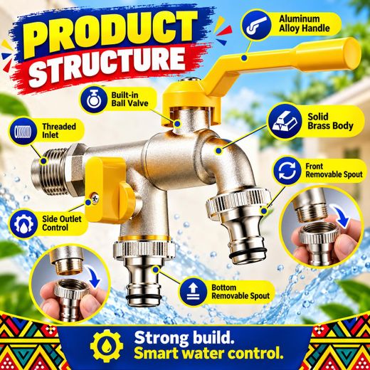 Generic Outdoor Garden Water Faucet with Double Outlet, Outside Wall Mounted Garden Water Faucet with Two 3/4 Inch Male Inlet and Two 3/4 inch NPT Outlet - image 4