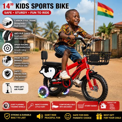 Generic Wannilen 14 Inch Kids Bicycle for Boys & Girls (Ages 3-6) - Heavy Duty Kids Bike with LED Flashing Training Wheels, Front Basket & Rear Seat with Backrest - image 3
