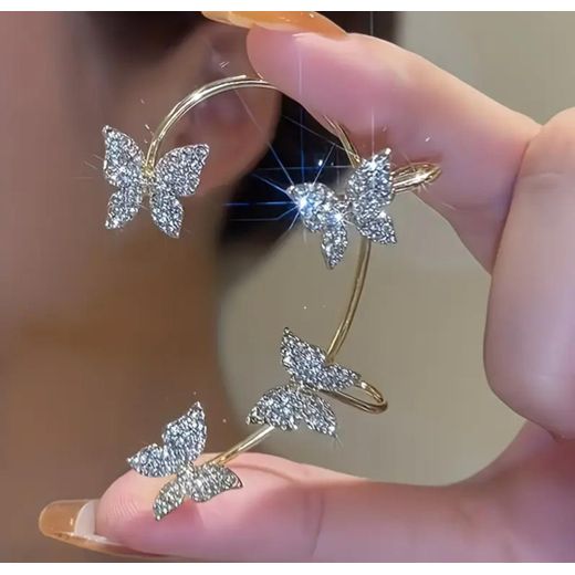 A M Fashion 2 Pieces Butterfly Ear Cuff Earrings Set For Women – Crystal Clip-On Lightweight Jewelry Silver - image 2