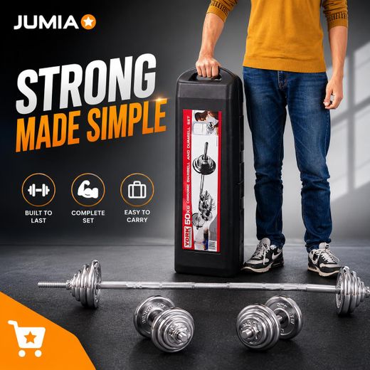 Generic Heavy Duty 50KG Dumbbell & Barbell Combo – Complete Gym Set - image 2