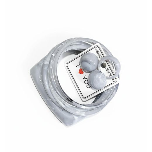 Generic Trendy Marble Style Resin Jewelry 5Pcs Set – Bangles, Earrings & Ring (Grey)