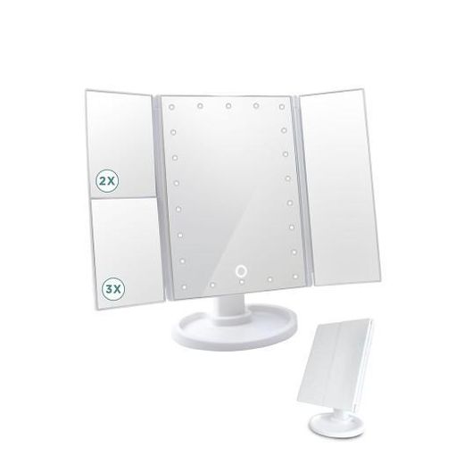 Generic 3-Panel LED Magnifying Makeup Mirror with Tri-Fold Design, Touch Control & Adjustable Brightness - (W35 x D11.5 x H28.5)cm / (W13.8 x D4.5 x H11.2)inch - White