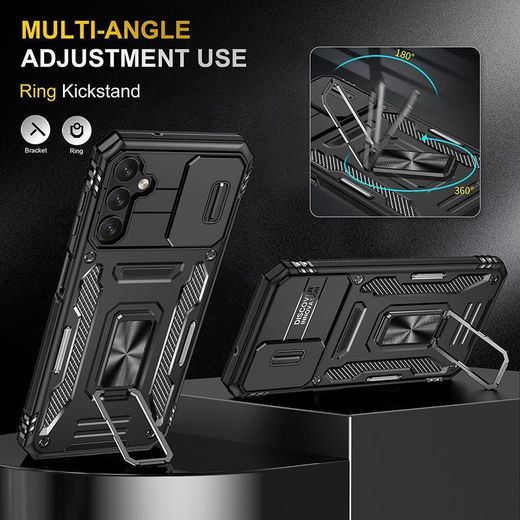Casebuy Phone Case, Compatible With Galaxy A24 Phone, Slide Window Lens Protection with Magnetic Stand Ring - Black - image 2