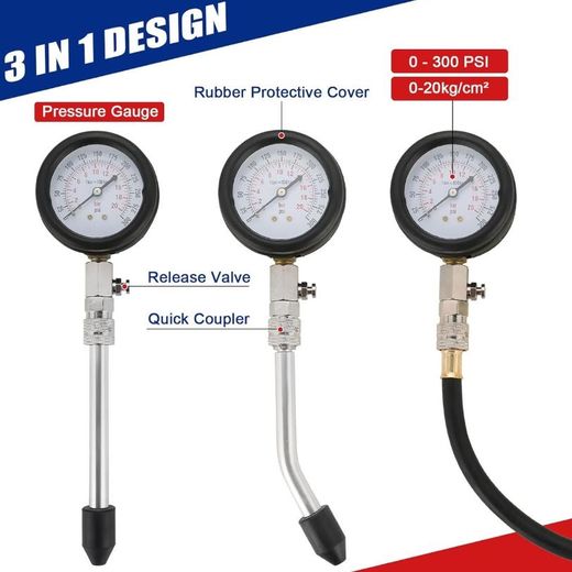 Generic 8 Piece Compression T ester Kit Petrol Gas Engine Cylinder Pressure G auge - image 4