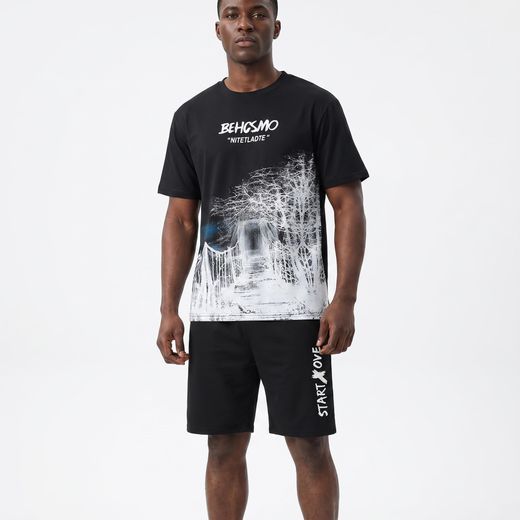 Fashion Men's Quick-drying Ice Silk Short-sleeved T-shirt and Shorts Sports Set - Black - image 2