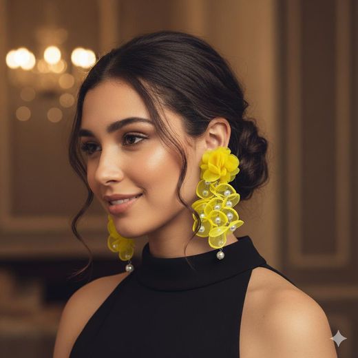 Fashion Elegant Yellow Rose Petal Drop Earrings with Pearls – Statement Jewelry for Women - image 3