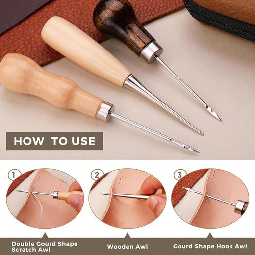 Generic Leather Sewing Kit, Upholstery Repair Kit with Sewing Thread, Sewing Needles, Awl and Thimble - image 4
