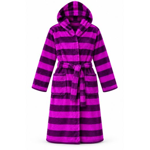 Fashion Unisex Loungeable Pink/Purple Sherpa Striped Hooded Bath Robe - image 3