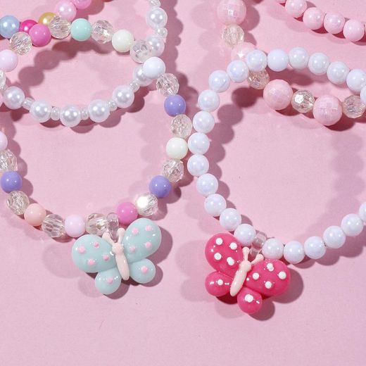 Fashion Kids Beaded Bracelet Set 6 Pcs Acrylic Butterfly Design - Multicolor - image 4