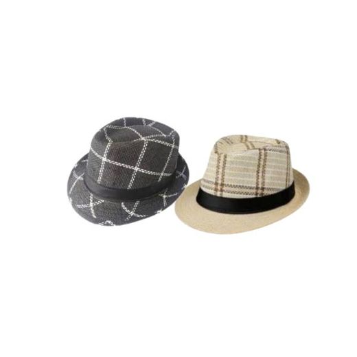 Straw Fedora Hat - Black/Beige