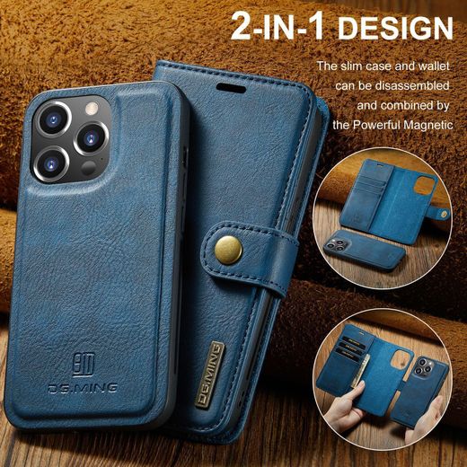 DG Ming (2in1) Phone Case, Compatible With Iphone 16 Pro Max Phone, Magnetic Detachable Flip Leather Phone Case With Wallet - Blue