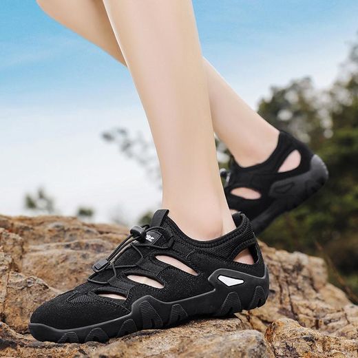 Fashion Men's Hollow Breathable Sandals Loafers  Soft Anti-Slip Outdoor Beach Shoes - Black - image 2