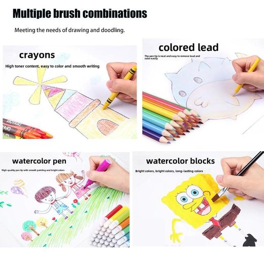 Generic 208-Piece Art Supply Set - Includes Double-Sided Tri-Fold Easel, Oil Pastels, Crayons, Colored Pencils, and Watercolor Markers-208 PCS Kids Super M-ega ART Coloring Set - image 3