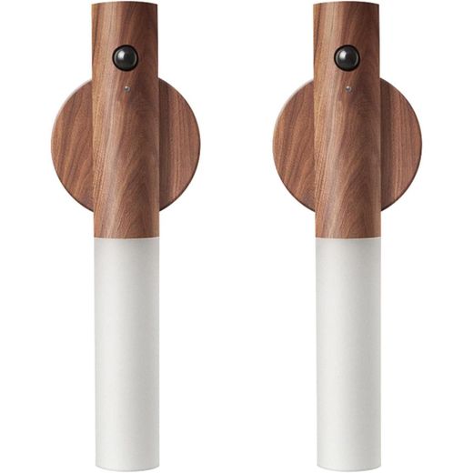 Generic 2pcs Wooden Motion Sensor Night Lights Indoor, Portable Rechargeable Magnetic LED Wall Sconce, Portable Decor Torch Night Light, Wireless Stairway Lamp, Hallway Light, Wooden Wall Lighting for Bedroom Stair Picture - Brown