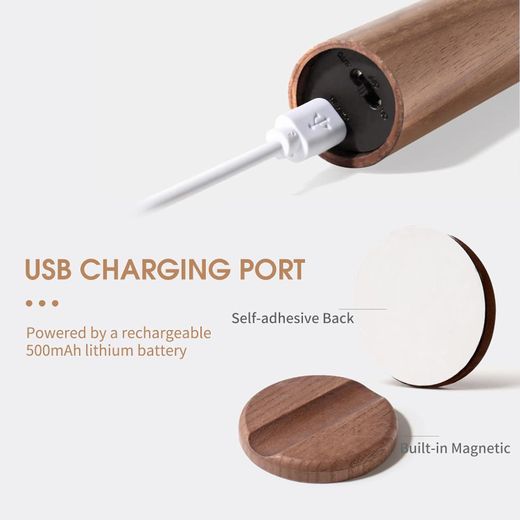 Generic 2pcs Wooden Motion Sensor Night Lights Indoor, Portable Rechargeable Magnetic LED Wall Sconce, Portable Decor Torch Night Light, Wireless Stairway Lamp, Hallway Light, Wooden Wall Lighting for Bedroom Stair Picture - Brown - image 4