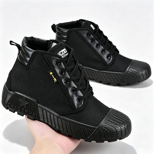 SHJO Sneakers Men Casual Canvas Breathable High-top Lightweight Comfortable Walking Sports Shoes - Black
