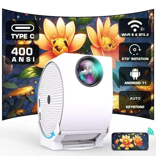 Vodra Portable 1080P Smart Projector, 4K Support, WiFi 6, 270° Rotatable, Power Bank Compatible White - image 2