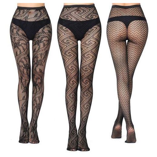 Fashion 3 Pairs - Women's Stockings High Stretch Jacquard Sexy Tights - Black