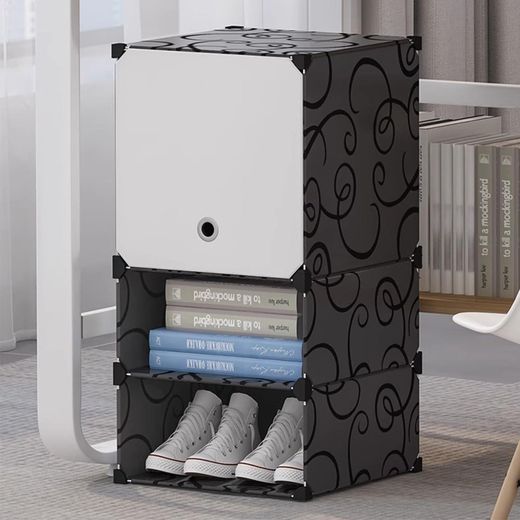 1 Cubes plastic wardrobe with double Shoe Rack/ Organiser- Black