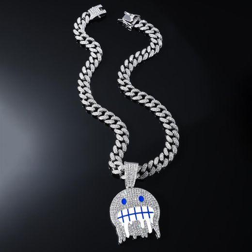Fashion Diamond Emoji Pendant Drip Ice Cuban Link Necklace - image 2