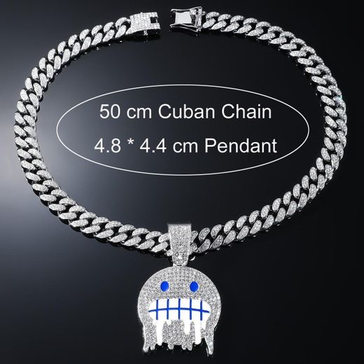 Fashion Diamond Emoji Pendant Drip Ice Cuban Link Necklace - image 3