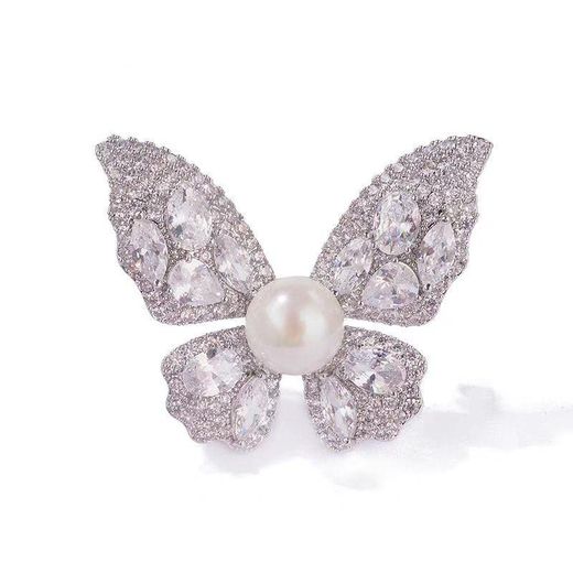 Fashion 2PCS Luxury Pearl Butterfly Corsage Brooch - Gold&Silver - image 3