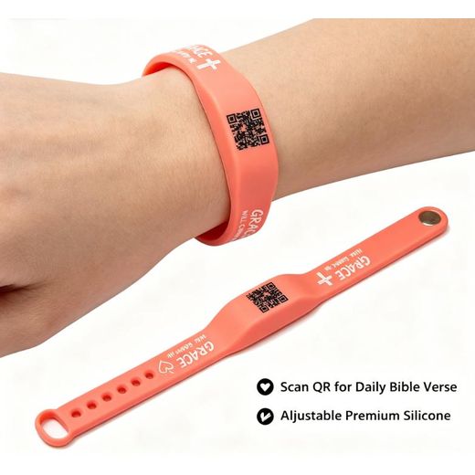 Oem Wristband Christian Faith Silicone Coral Adjustable Bracelet with QR Code Inspirational Gift