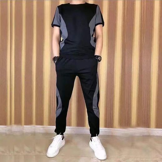 SXCHEN Two-Piece Men's Sports Suit, Light And Breathable, Black And Gray - image 3