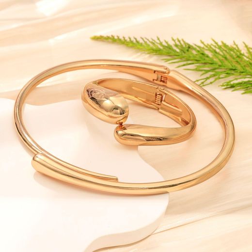 Fashion 3-Piece Asymmetrical Wave Pattern Jewelry Set for Women – Necklace, Bracelet & Ring Set - Gold - image 2