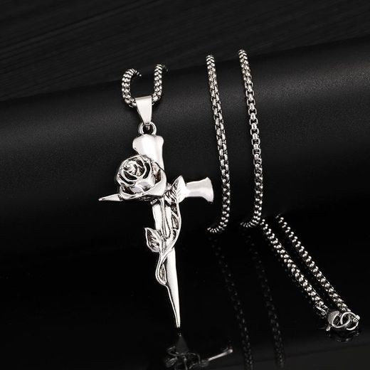 Fashion ASCENT Gothic Rose Cross Pendant Necklace – Vintage Floral Design Jewelry
