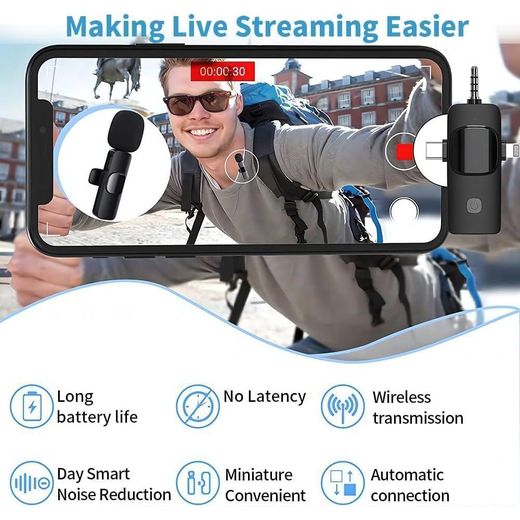 Generic 3 in 1 Wireless Lavalier Microphones for Android, iPhone, iPad, Camera, USB-C Microphone, 7-Hour Battery - image 3
