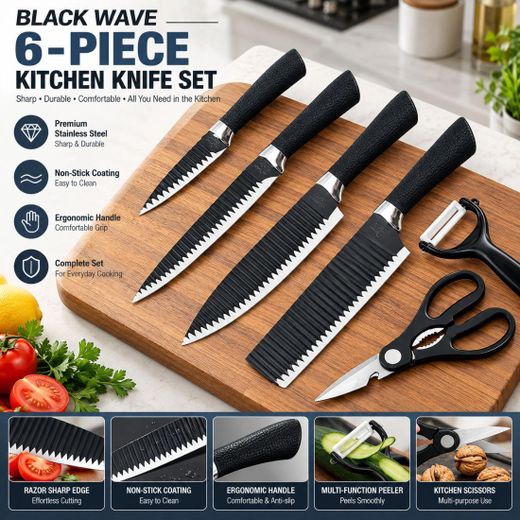 Generic Black Wave 6-Piece Stainless Steel Kitchen Knife Set