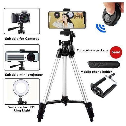 Tianquil Tripod Stand Adjustable Phone Camera Holder Portable Aluminum High Quality Bluetooth Remote Selfie Stick for Camera/Projector/Live Streaming