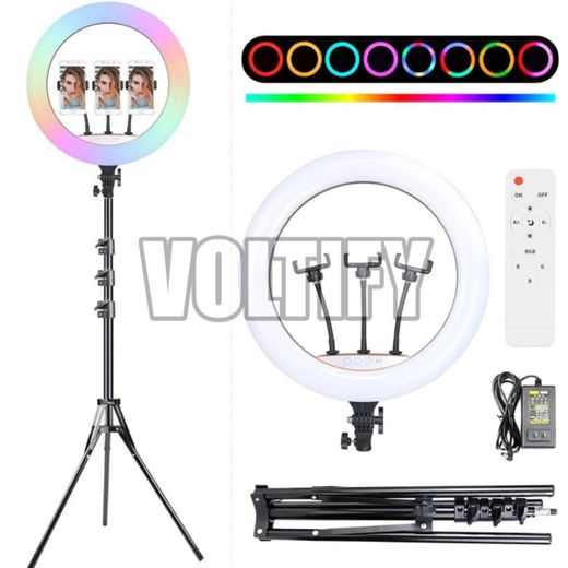 Generic Voltify 22" RGB Ring Light with Tripod Stand & 3 Phone Holders for TikTok, Streaming & Content Creation