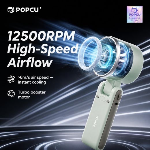 POPCU Mini Portable Handheld Fan, Foldable USB Fan with LED Display, 12500RPM High-Speed, 5-Speed Wind, 3-in-1 Handheld/Neck/Desk Fan, 180° Adjustable, Lanyard Included, Personal Fan for Women, Travel, Makeup PO-F607-White - image 4