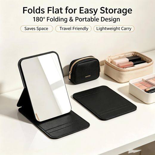 MATIHO Foldable Makeup Mirror, 180° Adjustable Stand Mirror, Desktop & Handheld Portable Cosmetic Mirror - image 2